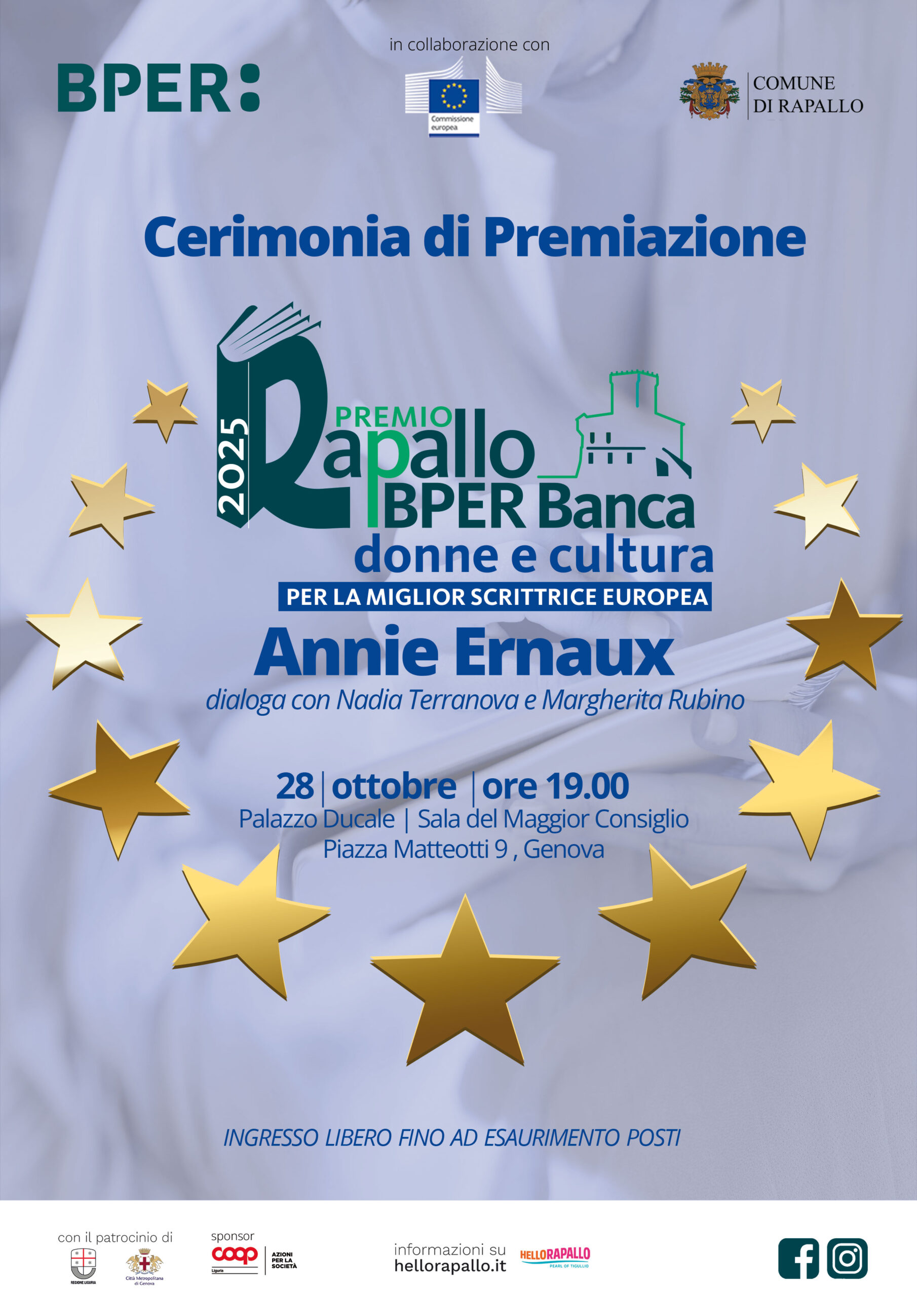 Al Palazzo Ducale Fondazione per la Cultura di Genova  la scrittrice francese Annie Ernaux, Nobel per la letteratura 2022