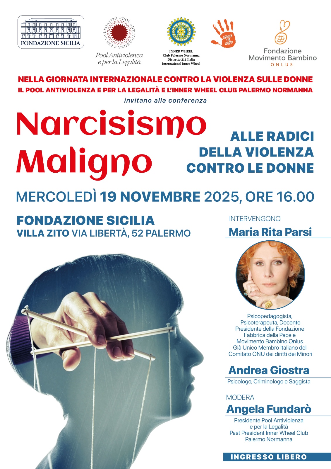  Maria Rita Parsi e Andrea Giostra a Villa Zito il 19 novembre per parlare di contrasto alla Violenza sulle Donne e Narcisismo Maligno