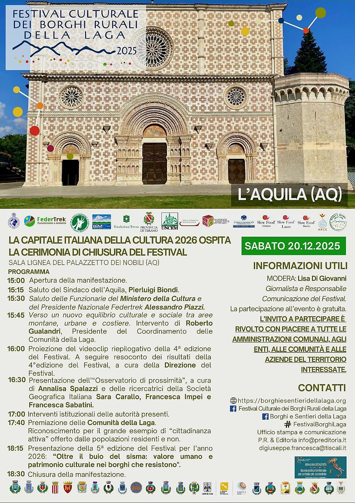 Sabato 20 cerimonia di chiusura del Festival Culturale dei Borghi Rurali della Laga