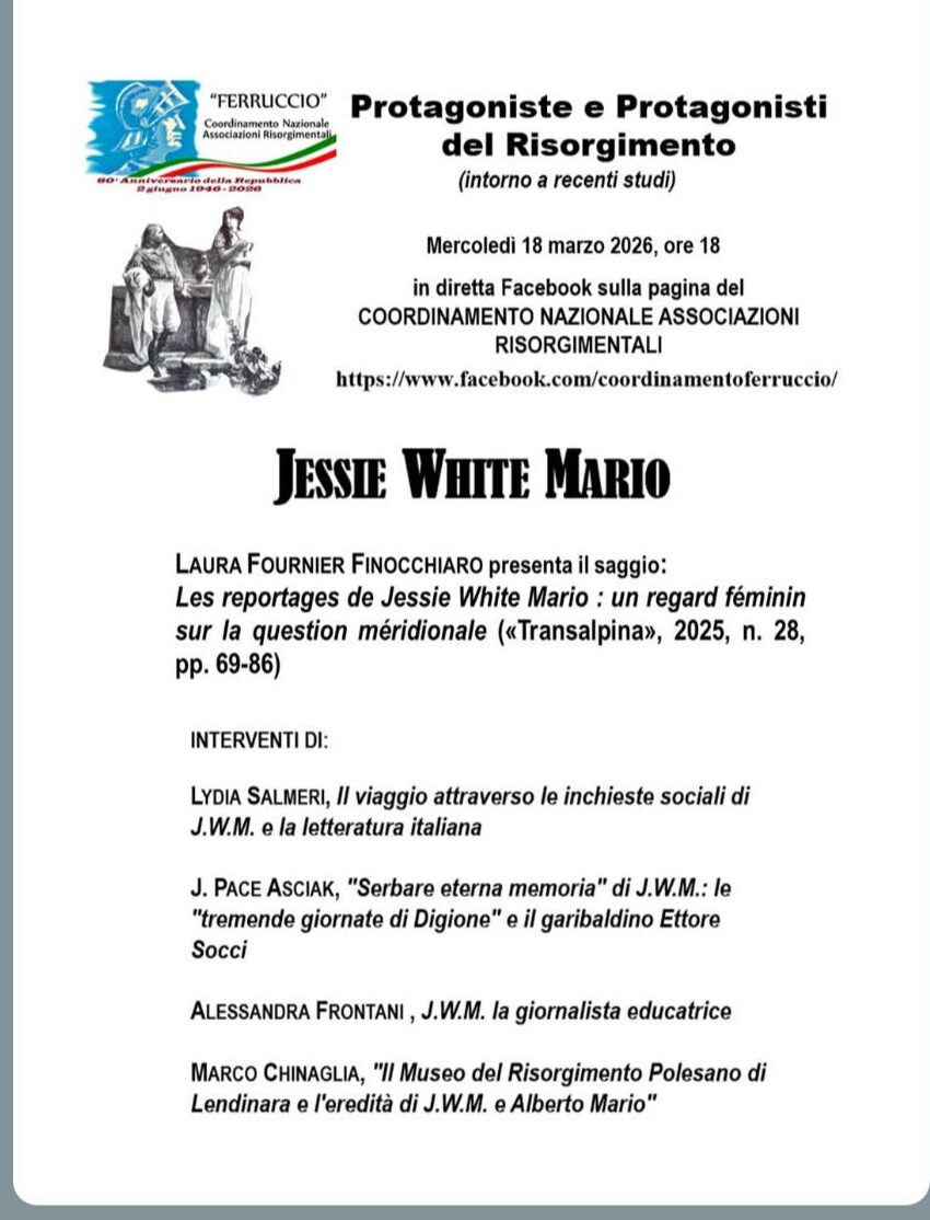 Jessie White Mario, eroina del Risorgimento: una conferenza per ricordarla a 120 anni dalla morte