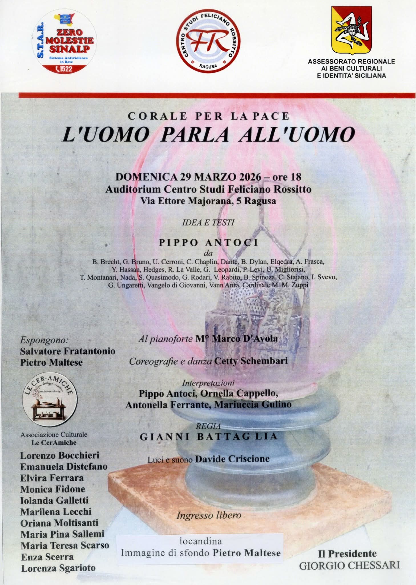 Invocazione alla pace, senso dell’umanità e ripudio della guerra nello spettacolo “L’Uomo parla all’uomo”