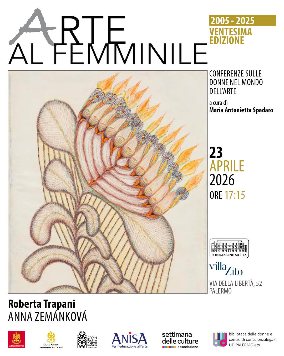 Arte al femminile 2026: Anna Zemánková protagonista del quinto incontro a Villa Zito | Palermo
