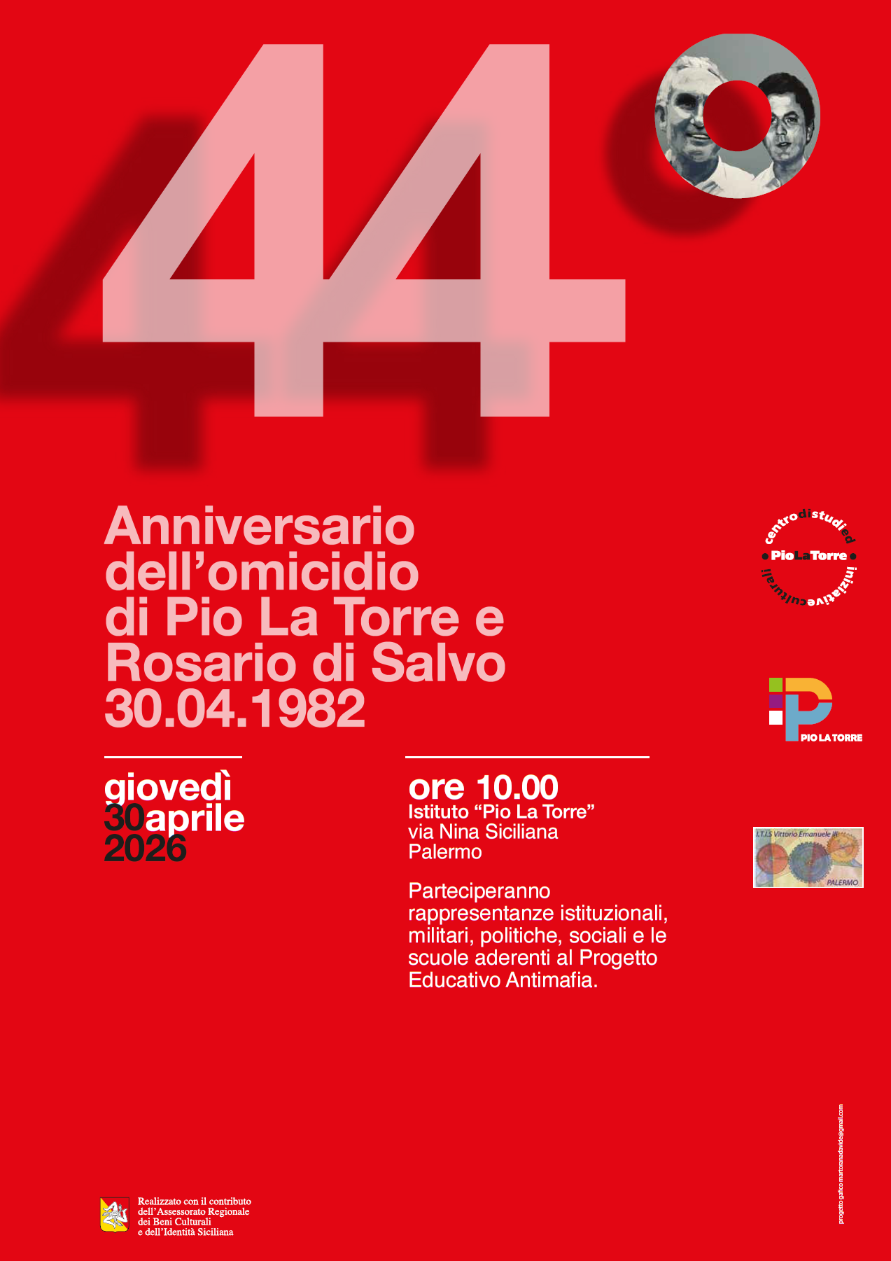 44° Anniversario della morte di Pio La Torre e Rosario Di Salvo