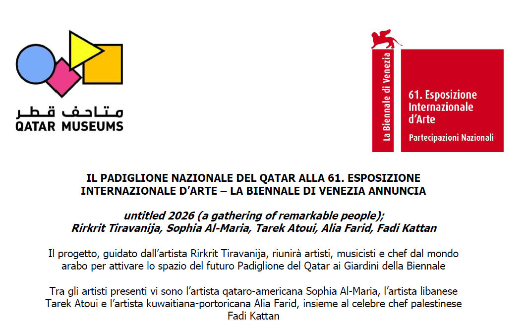 Padiglione Qatar alla Biennale di Venezia 2026: “untitled 2026 (a gathering of remarkable people)” con Rirkrit Tiravanija