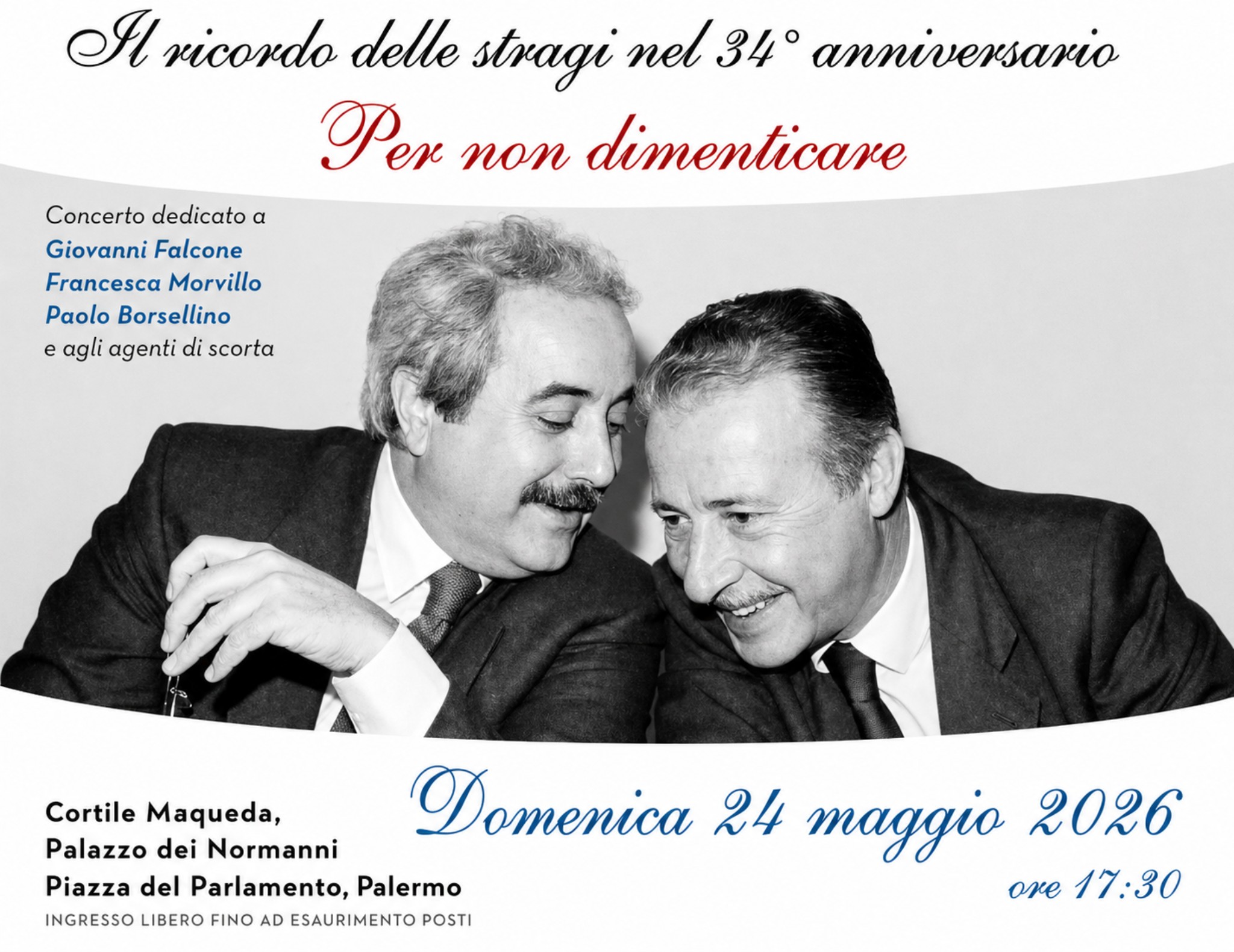 Concerto “Per Non Dimenticare” a Palermo il 24 maggio