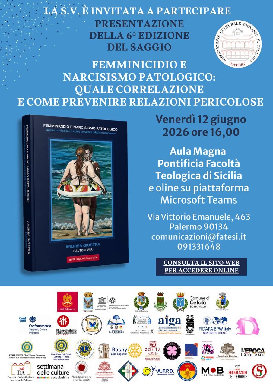 “Femminicidio e Narcisismo Patologico”: a Palermo la sesta edizione del saggio di Andrea Giostra