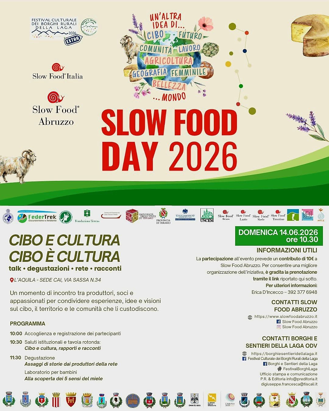 Cibo e cultura, cibo è cultura: il Festival Culturale della Laga a L’Aquila per lo “Slow Food Day”
