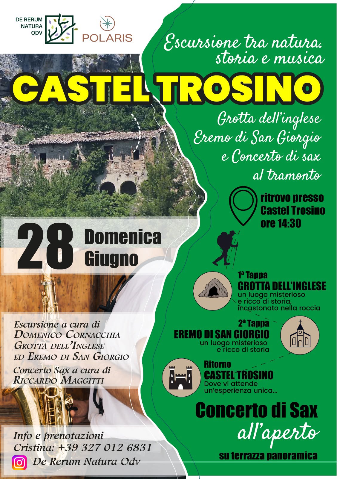 A Castel Trosino escursione tra natura, storia e concerto di sax al tramonto