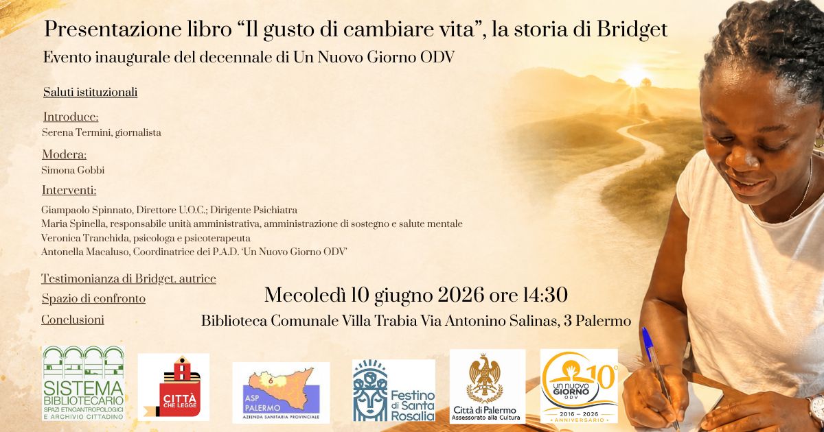 “Il gusto di cambiare vita”: la storia di Bridget, dalla dipendenza alla rinascita, in un libro a Villa Trabia