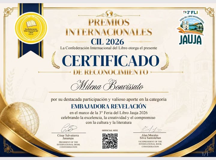 Milena Bonvissuto premiata come “Ambasciatrice Rivelazione 2026” alla Feria Internacional del Libro di Jauja