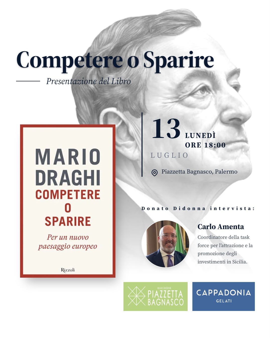 In piazzetta Bagnasco Donato Didonna intervista Carlo Amenta ragionando sul futuro dell’Europa a partire dal libro di Mario Draghi “Competere o sparire”