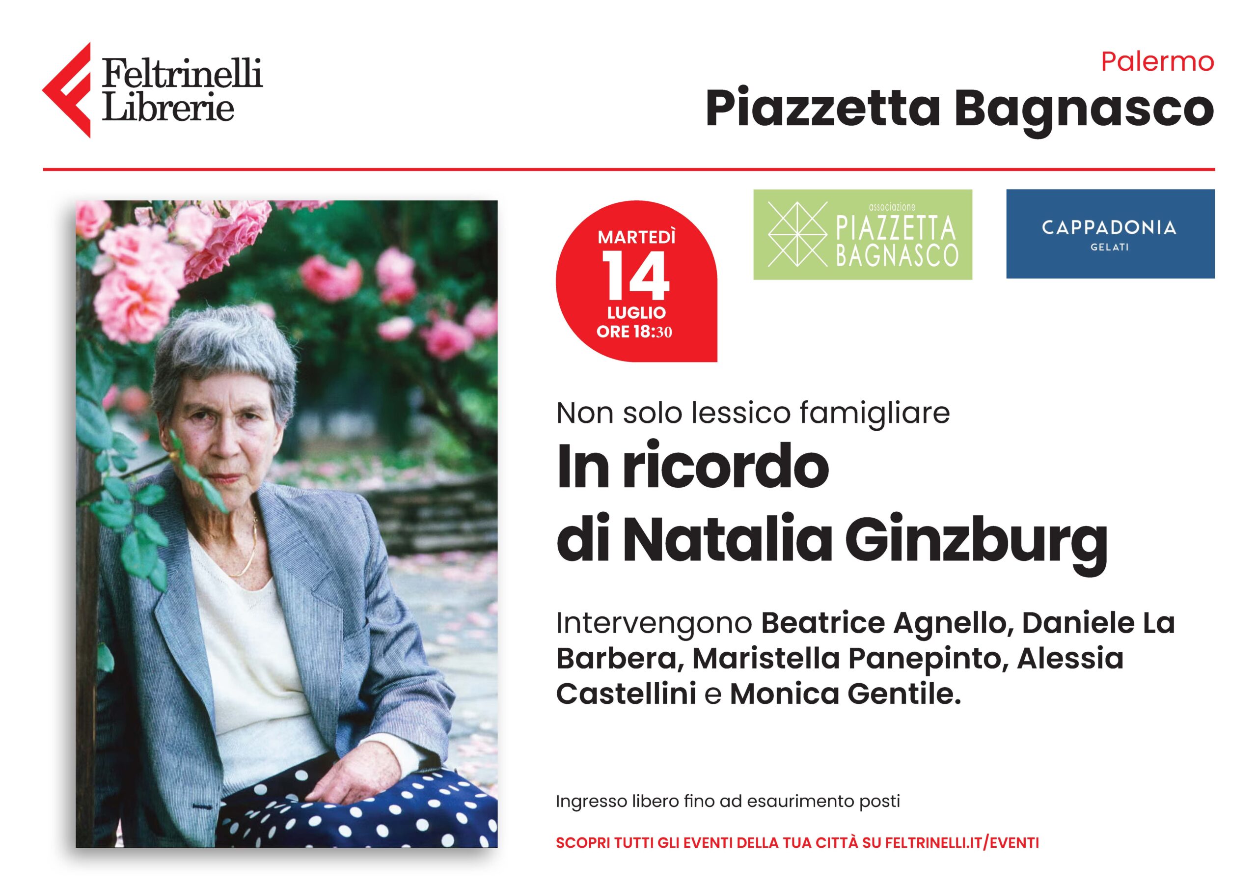 Voce del nostro tempo: martedì 14 luglio, Feltrinelli Palermo, in collaborazione con associazione Piazzetta Bagnasco, rende omaggio a Natalia Ginzburg