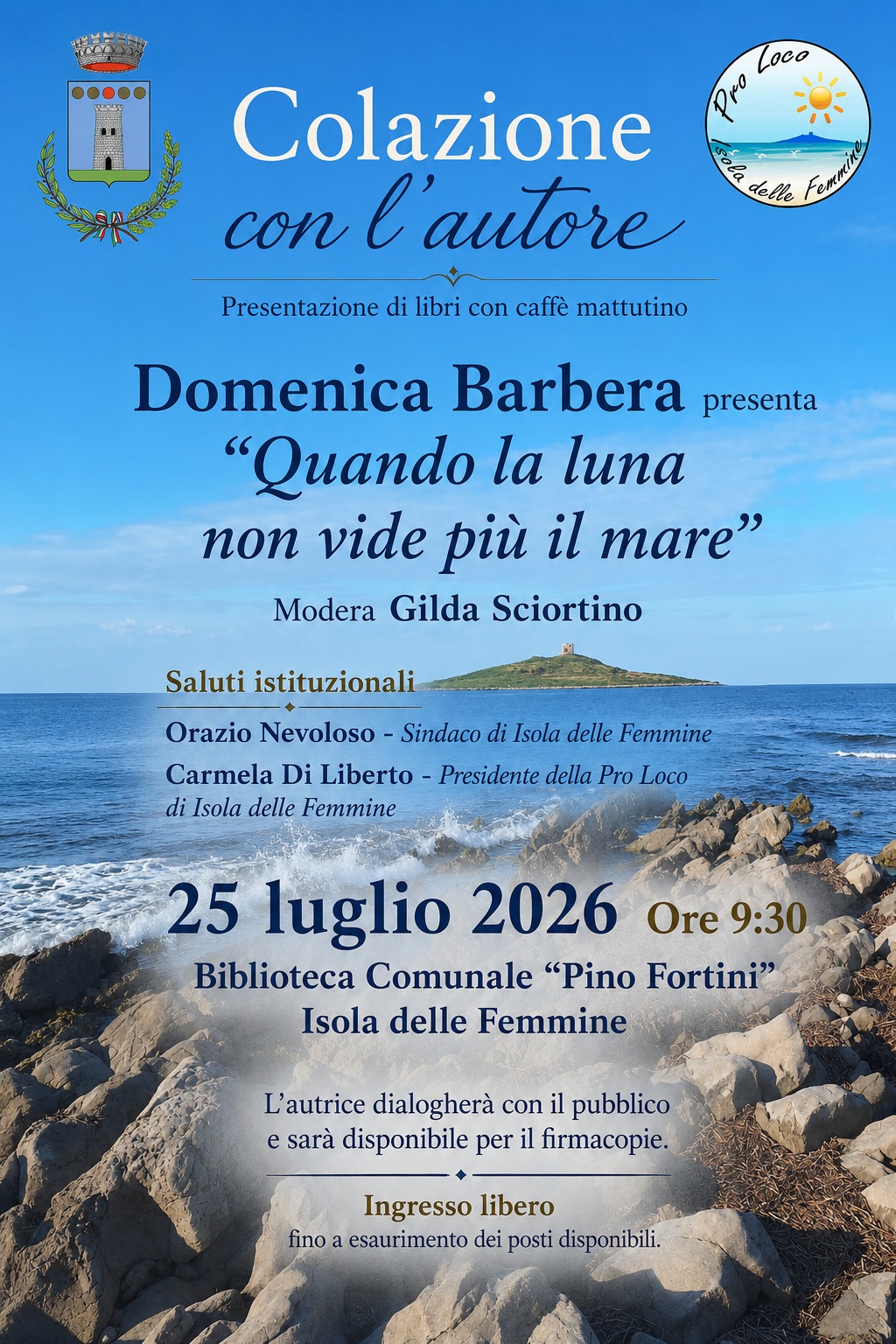 Per “Colazione con l’autore” a Isola delle Femmine, sabato 25 luglio, il libro “Quando la luna non vide più il mare” di Domenica Barbera