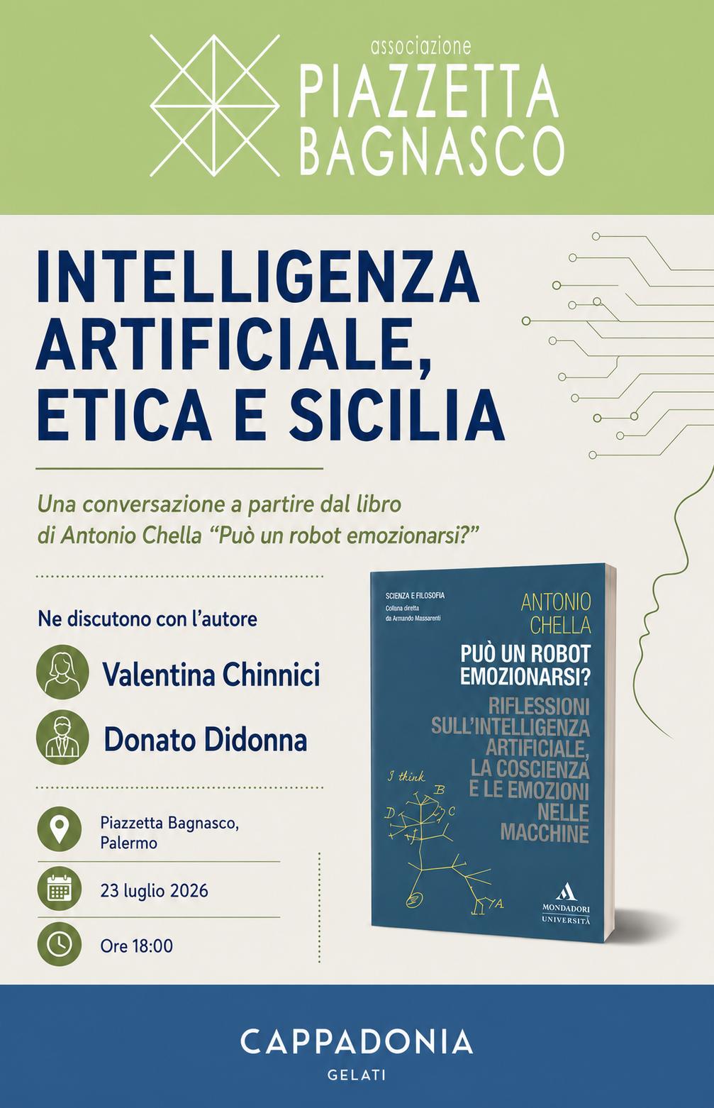 “Può un robot emozionarsi”. Una conversazione tra tecnologia, cultura e società che si animerà giovedì 23 luglio in piazzetta Bagnasco con Antonio Chella