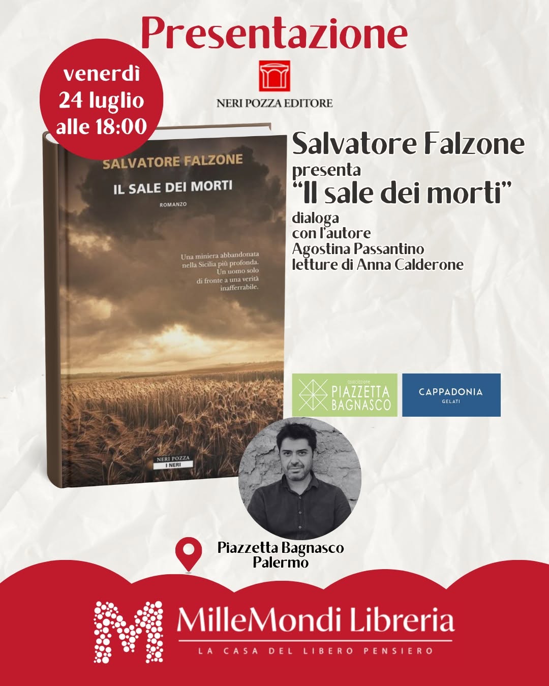 Piazzetta Bagnasco si colora di giallo con il romanzo “Il sale dei morti” di Salvatore Falzone