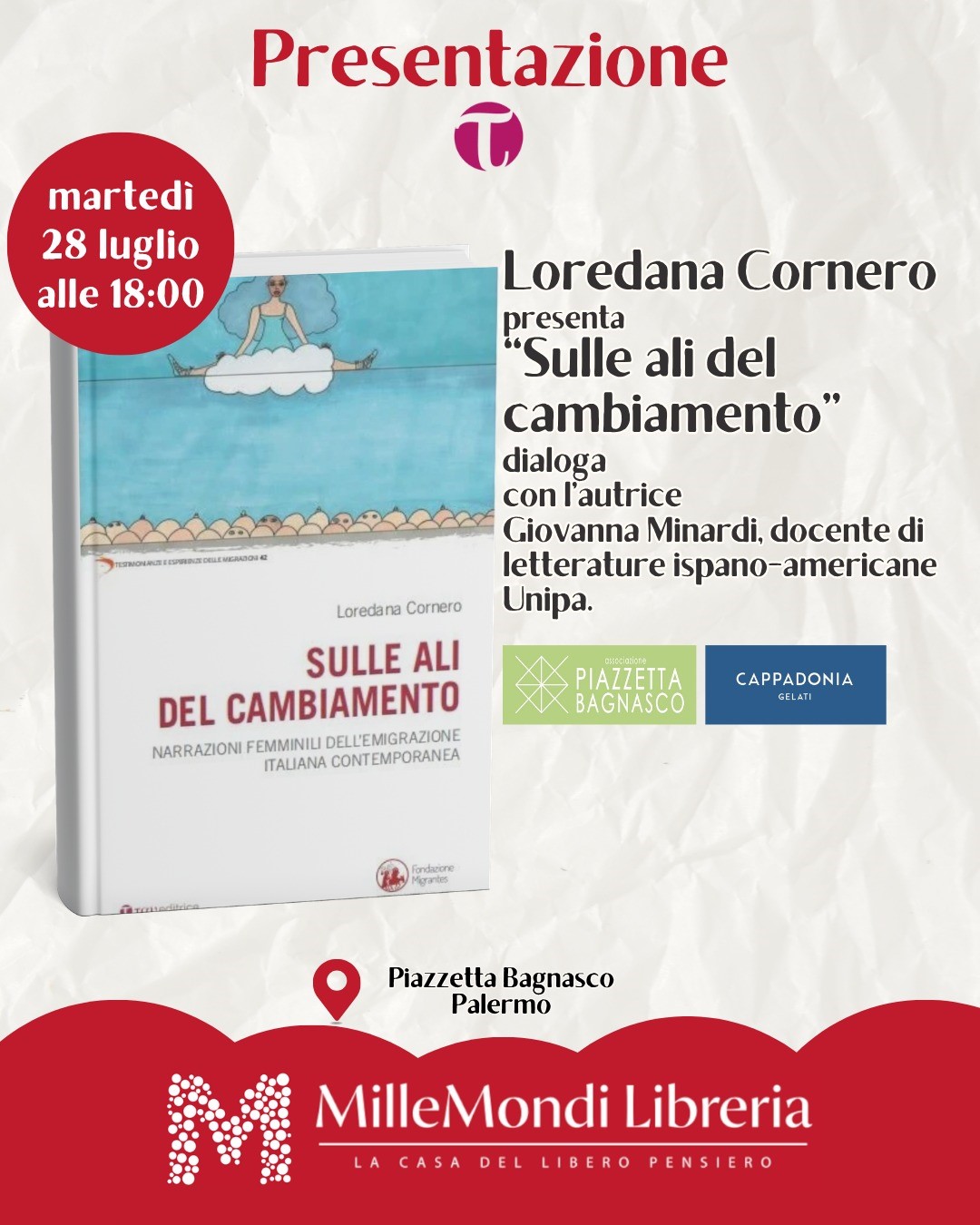Le donne e l’emigrazione. Ne parliamo in piazzetta Bagnasco con la regista televisiva, saggista ed esperta di media gender, Loredana Cornero, autrice del libro “Sulle ali del cambiamento”