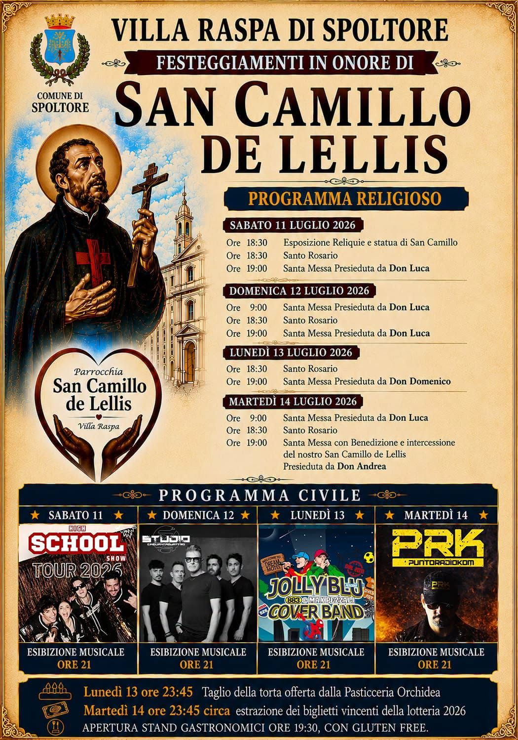 Villa Raspa di Spoltore in festa per San Camillo de Lellis: quattro giorni tra fede, musica e grandi spettacoli dall’11 al 14 luglio