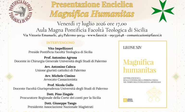 AI e Etica: venerdì 17 luglio a Palermo la presentazione della Lettera Enciclica di Leone XIV “Magnifica Humanitas”