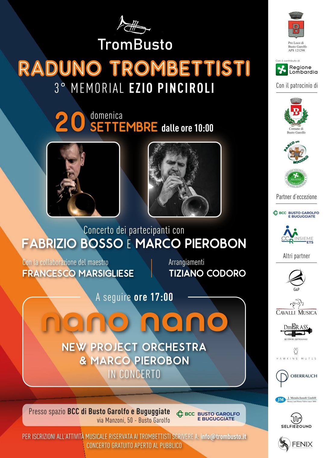 Suonare con Fabrizio Bosso e Francesco Marsigliese, due grandi della tromba, a Busto Garolfo il 20 settembre: giornata di prove aperte per la terza edizione di TromBusto
