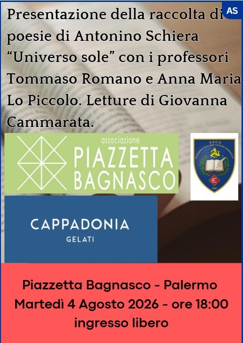 In piazzetta Bagnasco, martedì 4 agosto, “Universo Sole”, l’ultima raccolta di poesie di Antonino Schiera