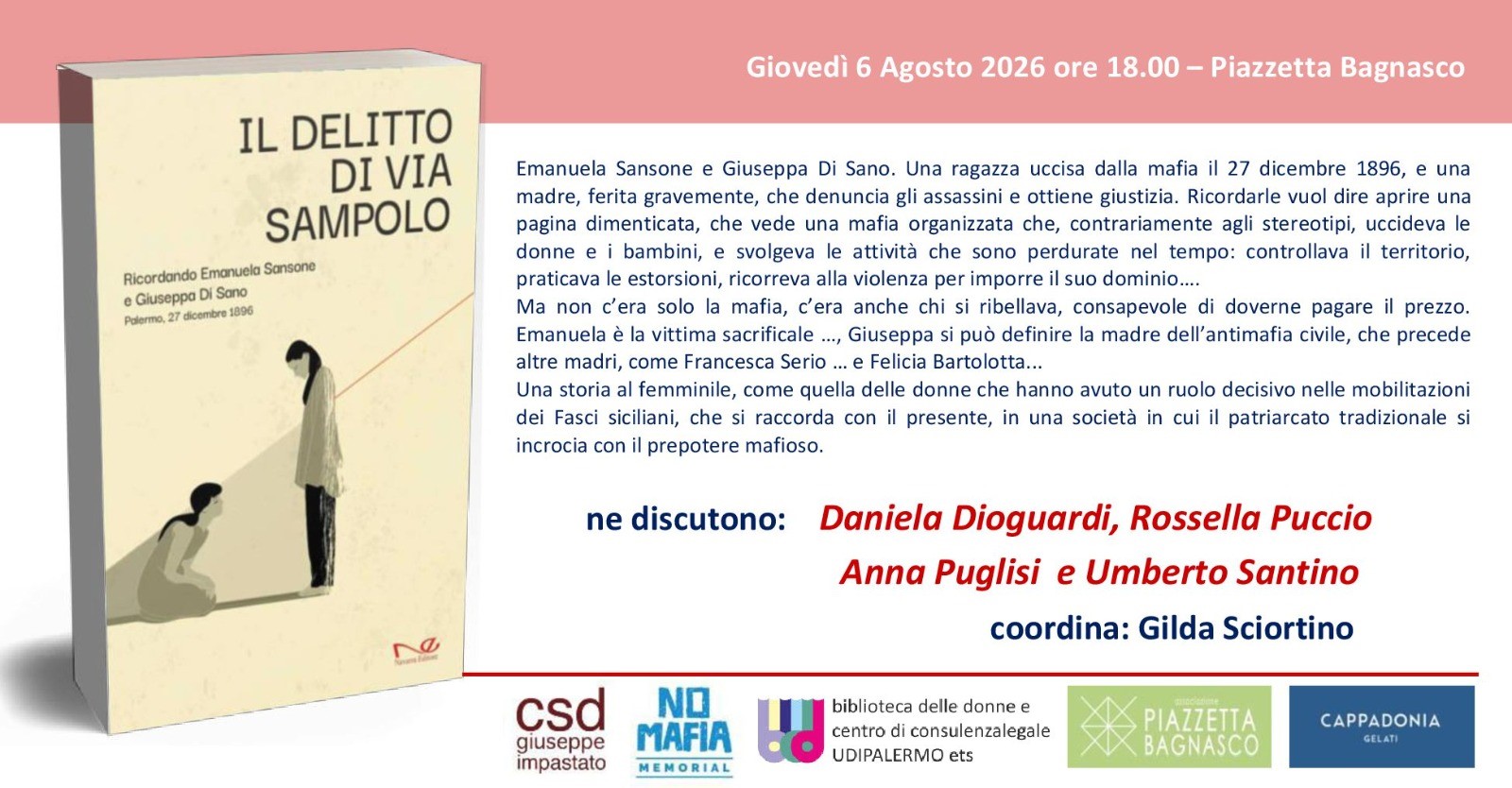 “Il delitto di via Sampolo” arriva in piazzetta Bagnasco. La presentazione giovedì 6 agosto con alcuni degli autori