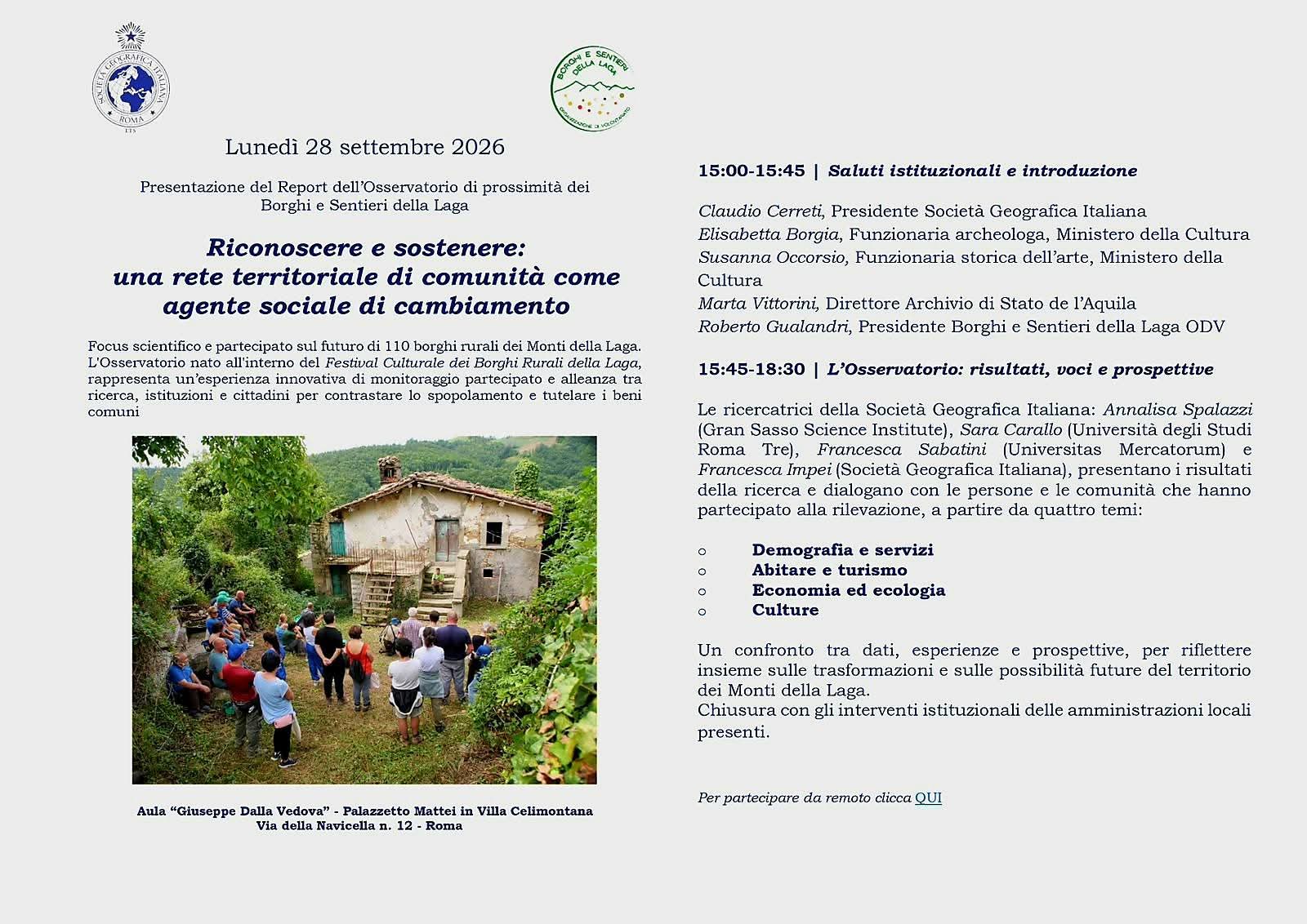 Riconoscere e Sostenere la partecipazione: lunedì 28 a Roma, l’attesa presentazione dell’Osservatorio di Prossimità dei Monti della Laga