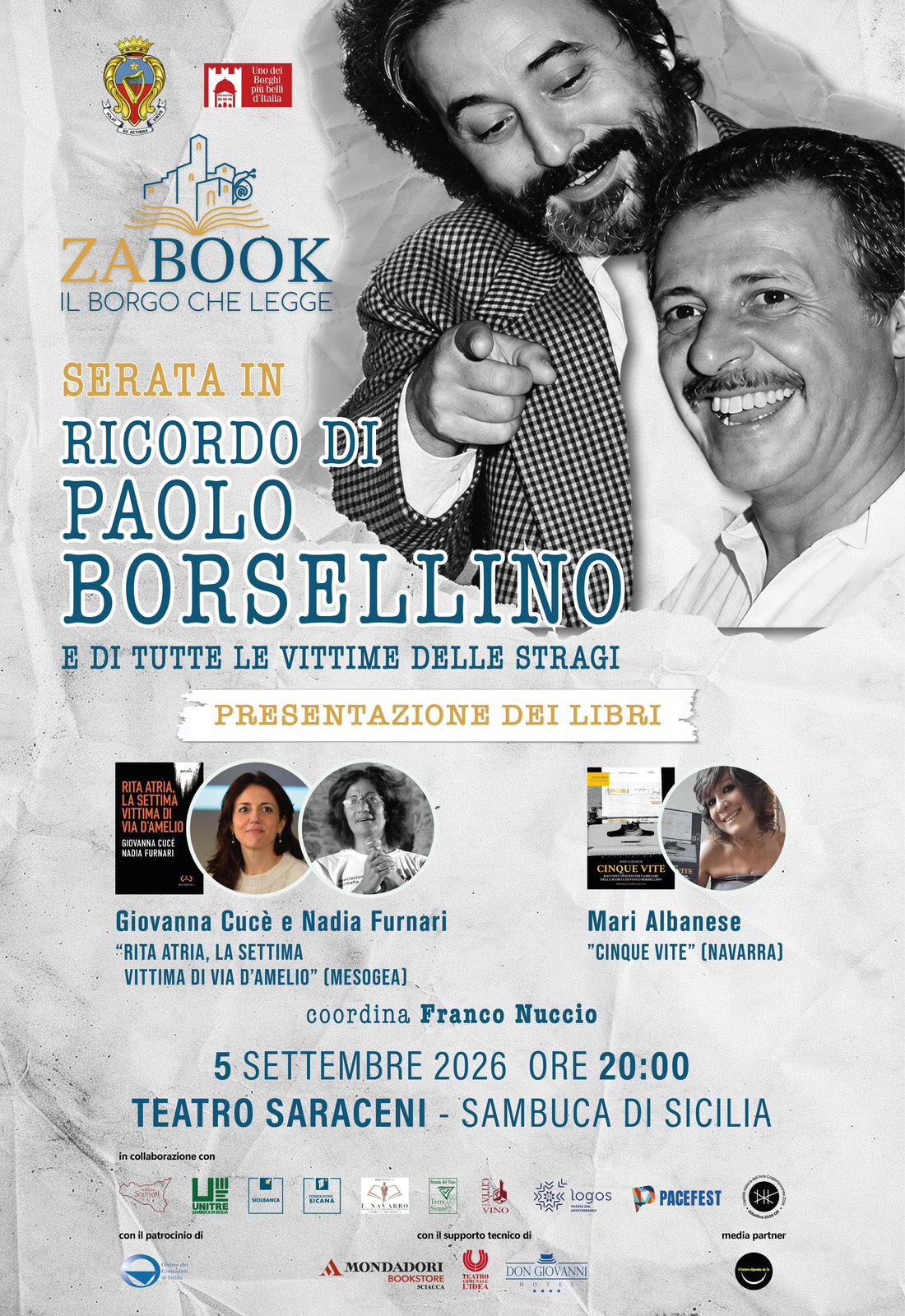 ZABOOK, SETTEMBRE DI GRANDI INCONTRI A SAMBUCA DI SICILIA: LIBRI, MEMORIA E IMPEGNO CIVILE FINO ALLA FIERA DELL’EDITORIA SICILIANA