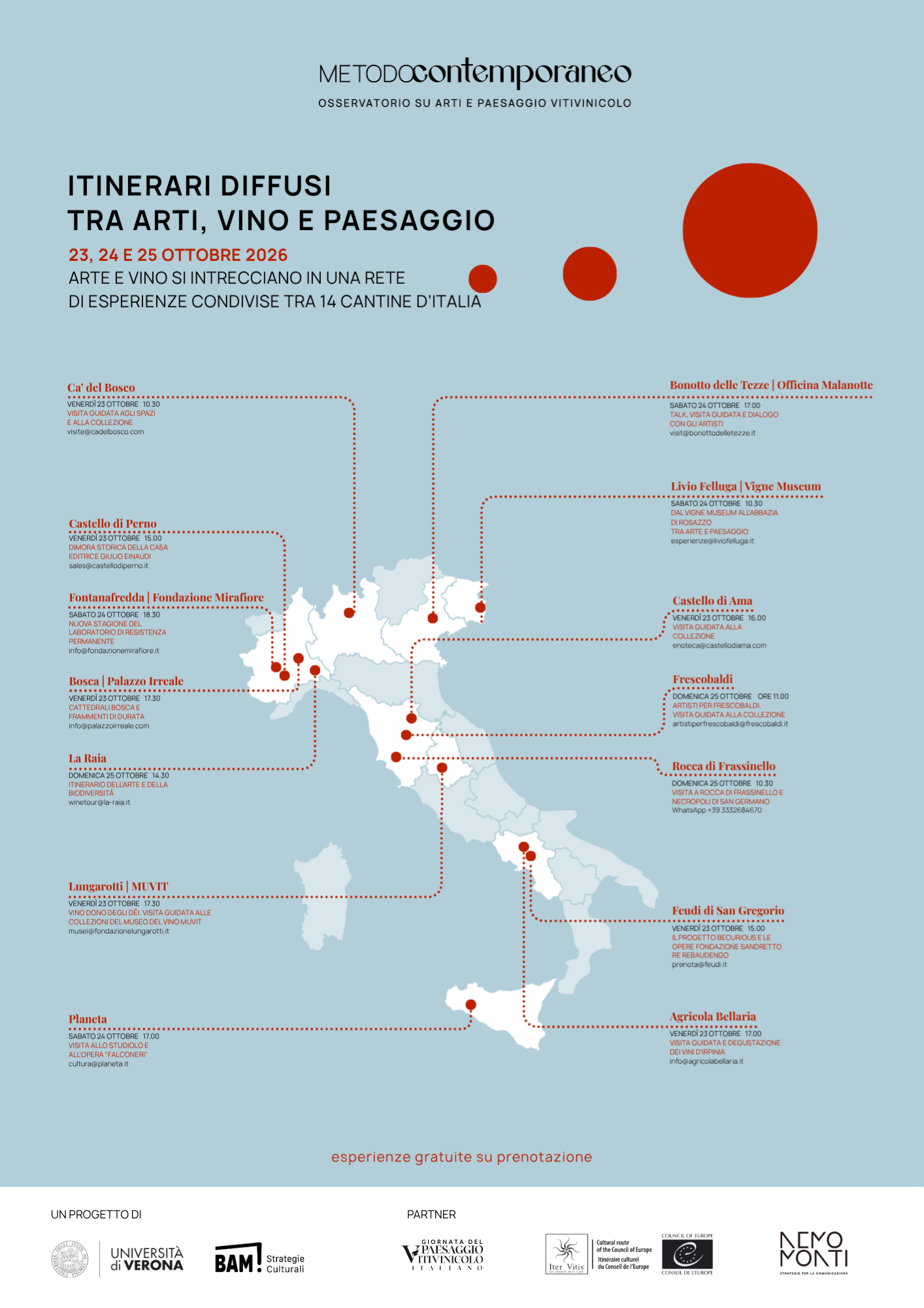 Dal 23 al 25 ottobre torna l’evento MetodoContemporaneo: Itinerari diffusi tra arti, vino e paesaggio in 14 cantine italiane